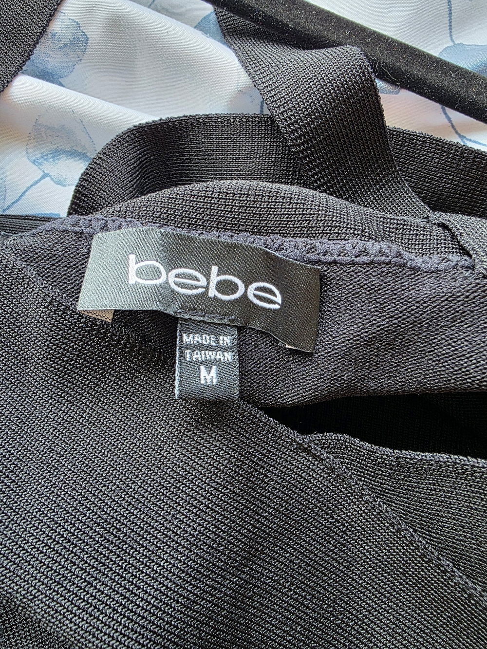 Bebe Black Bandage Bodycon Mini Dress Mesh Cutout Size M Date Night Going Out - Picture 8 of 13